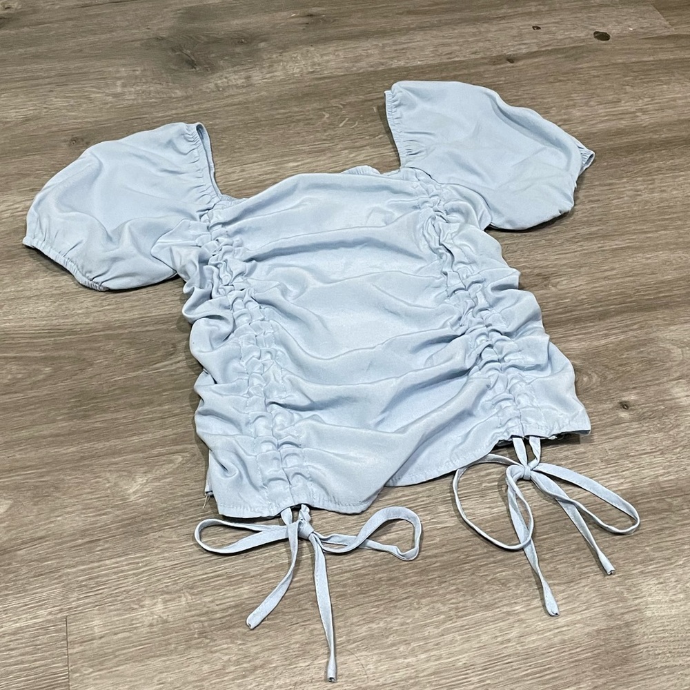 Light Blue Ruffle Blouse Top - Picture 3 of 4